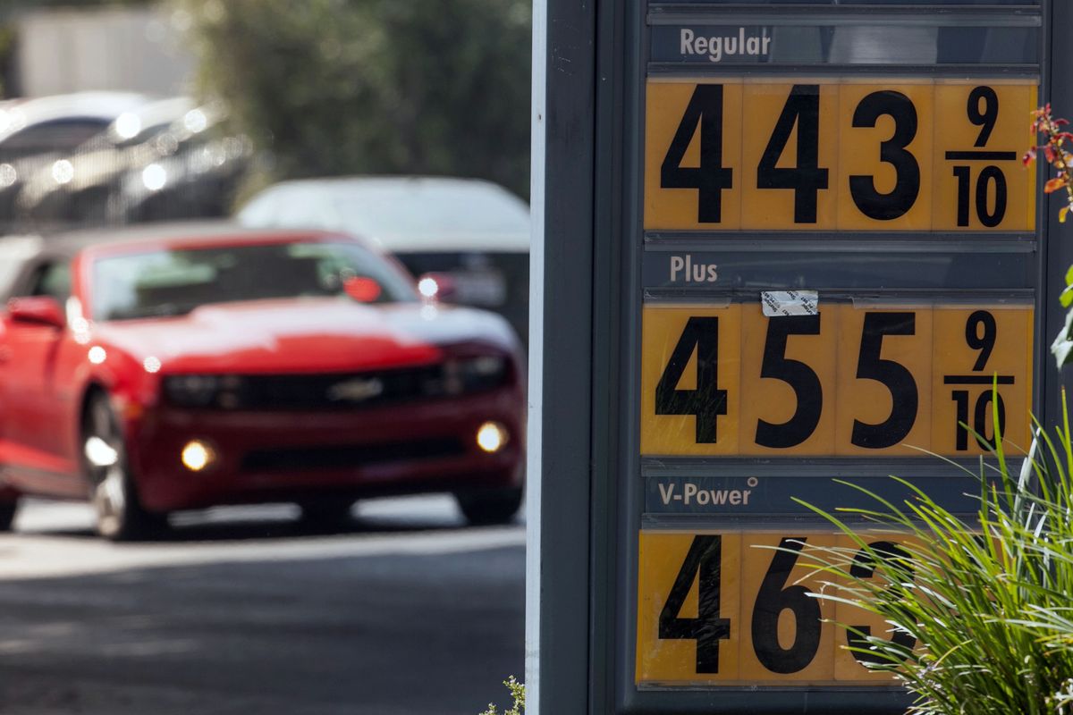 Motorists drive past a gas station in Los Angeles Thursday, Oct. 4, 2012. Motorists in California paid an average of $4.232 per gallon Wednesday. That is 45 cents higher than the national average and exceeded only by Hawaii among the 50 states. (Damian Dovarganes / Associated Press)