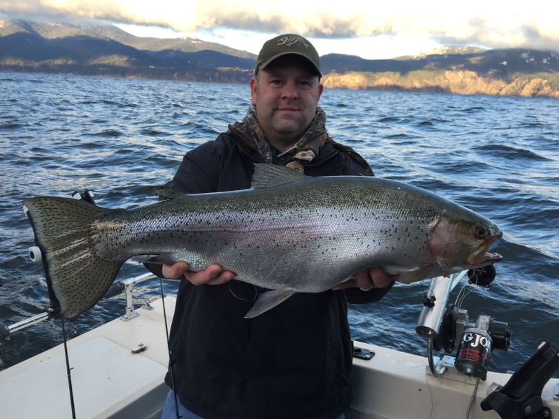 Brian Ivy with a 15-pound rainbow caught in the 2015 Lake Pend Oreille Fall Fishing Derby. (Courtesy)