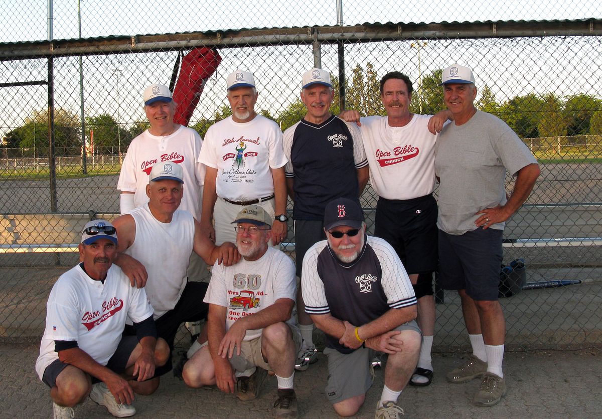 Members of the Spokane Senior Softball League include, front row, from left:  Don Crowford, Bill Kuhn, Don Fay and Steve Fucil. Back row: Dennis Anthony, Bob Thompson,Cliff Chifcollier, John Peaton and Dennis Cihak. (The Spokesman-Review)