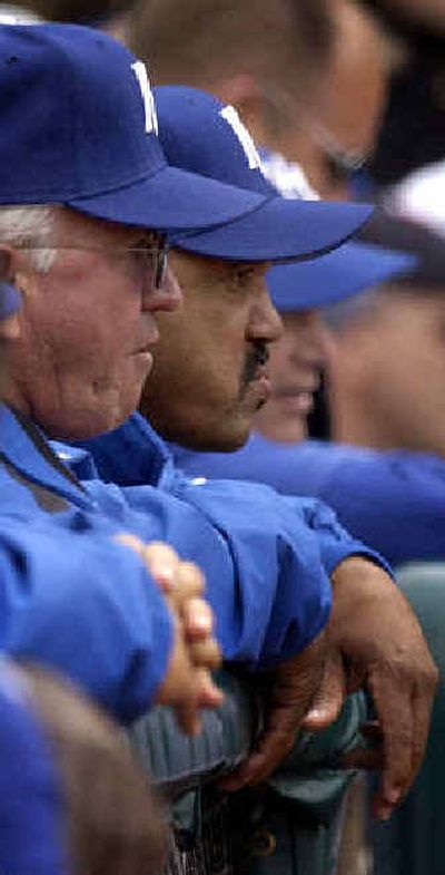 
Kansas City Royals bench coach Bob Schaefer, left, and manager Tony Pena watch from the dugout during Thursday's extra-inning loss to Minnesota. 
 (Associated Press / The Spokesman-Review)