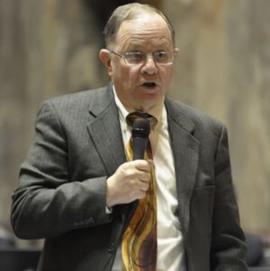 OLYMPIA -- Sen. Mike Padden, R-Spokane Valley, calls for a vote on a bill that allows judges to order domestic violence offenders to surrender their firearms.  (Jim Camden)