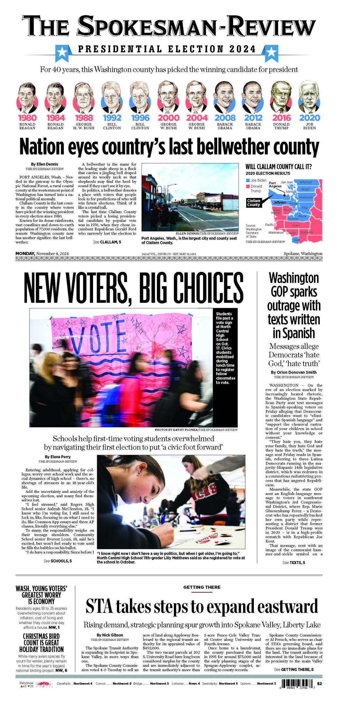 Front Page for Nov. 4, 2024 The SpokesmanReview