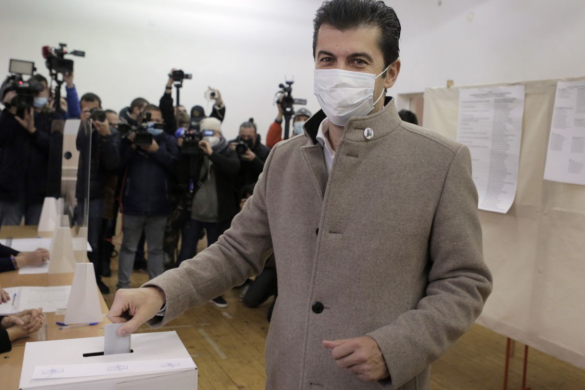 Kiril Petkov, leader of We Continue the Change party, casts his ballot in Sofia, Sunday, Nov. 14, 2021. Bulgarians are heading to the polls to elect a new parliament and a new president amid a surge of coronavirus infections. Some 6.7 million eligible voters hope that after inconclusive general elections in April and July, the third attempt to elect 240 lawmakers will result in a government to lead the European Union’s poorest member out of health and economic crises.  (Valentina Petrova)