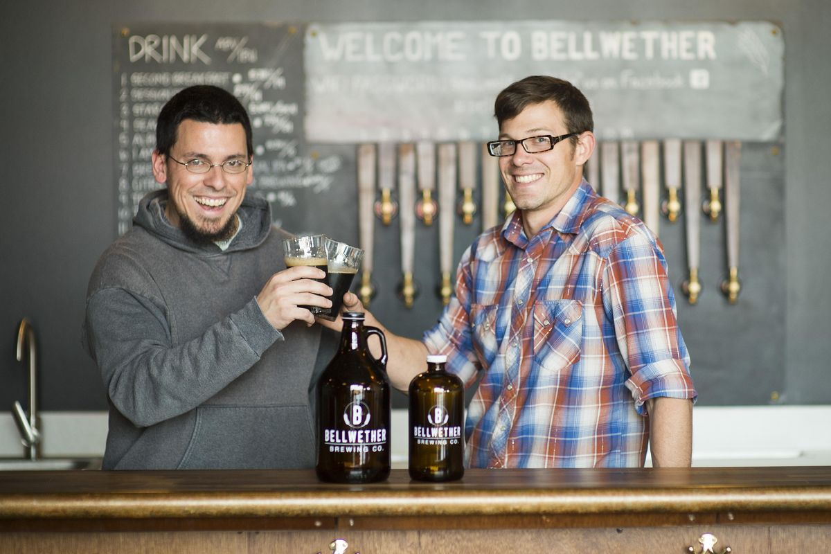 Thomas Croskrey, left and Dave Musser run Bellwether Brewing Co. on North Monroe Street. (Colin Mulvany / The Spokesman-Review)