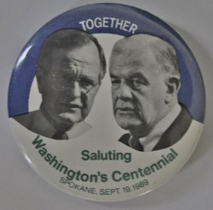 Button from a 1989 event in Riverfront Park with President Bush and House Speaker Tom Foley. (Jim Camden)