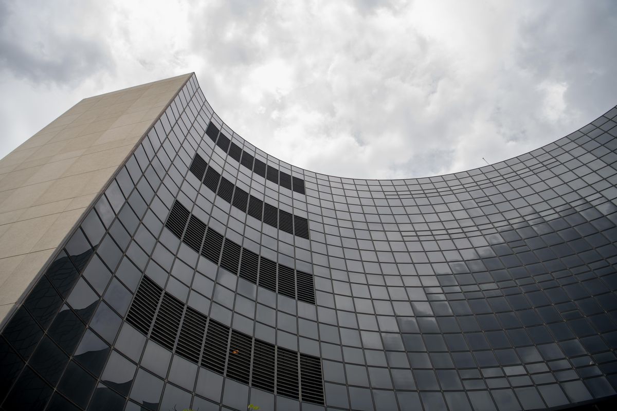 The Spokane County Jail, shown June 28, 2018, is a modern building that sits behind the Public Safety Building and the Spokane County Courthouse. (Jesse Tinsley / The Spokesman-Review)