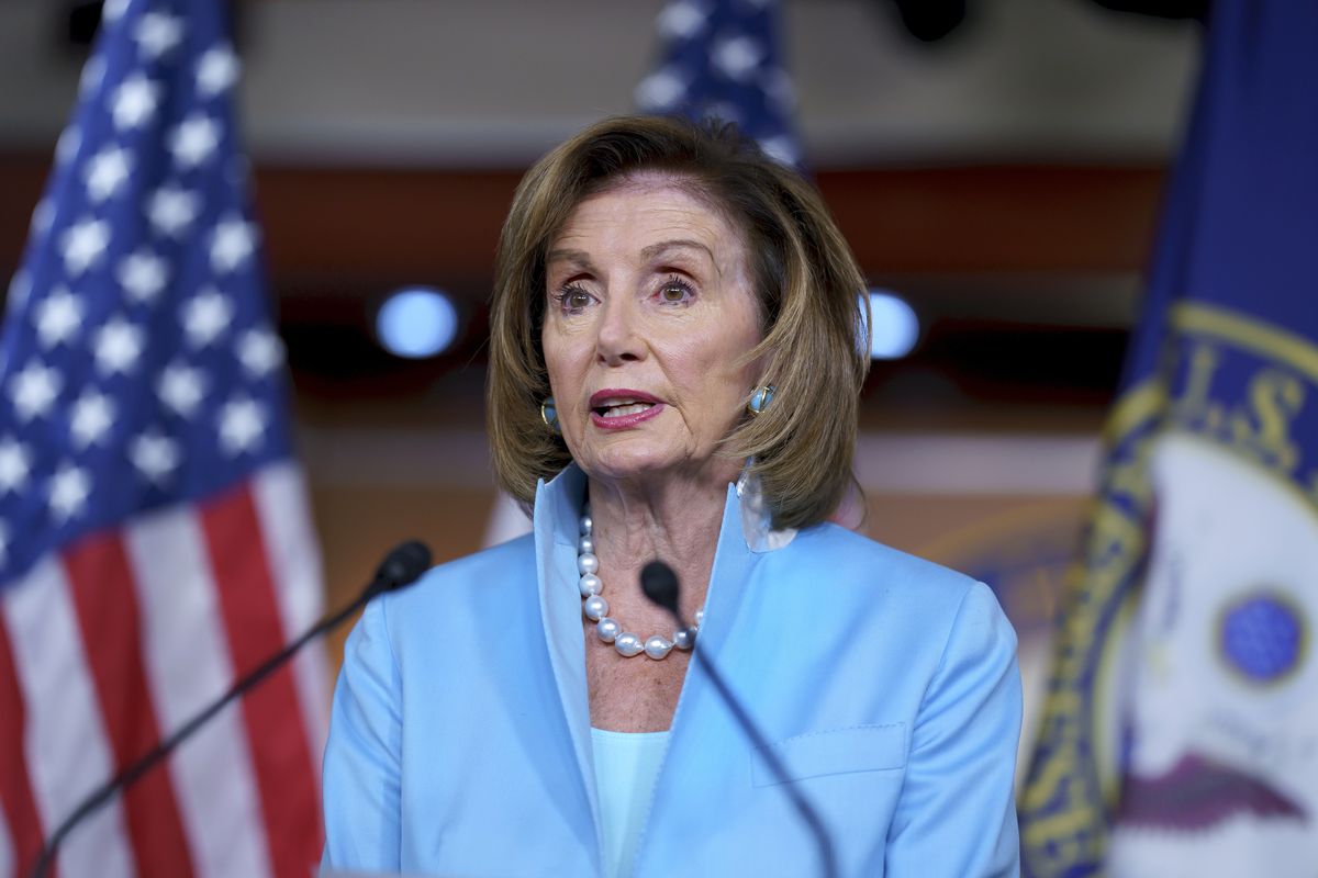Speaker of the House Nancy Pelosi, D-Calif., meets with reporters recently at the Capitol in Washington. (J. Scott Applewhite)