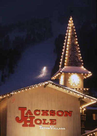 
The Jackson Hole Clock tower/Aerial Tram Building is illuminated at night in Teton Village at Jackson Hole Mountain Resort in Jackson Hole, Wyo. 
 (File photos/Associated Press / The Spokesman-Review)