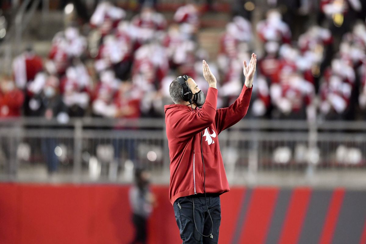 Washington State Cougars head coach Nick Rolovich gestures to the crowd as WSU defeats the Stanford Cardinal during the second half of a college football game on Saturday, Oct 16, 2021, on Gesa Field in Martin Stadium in Pullman, Wash. WSU won the game 34-31.  (Tyler Tjomsland / The Spokesman-Review)