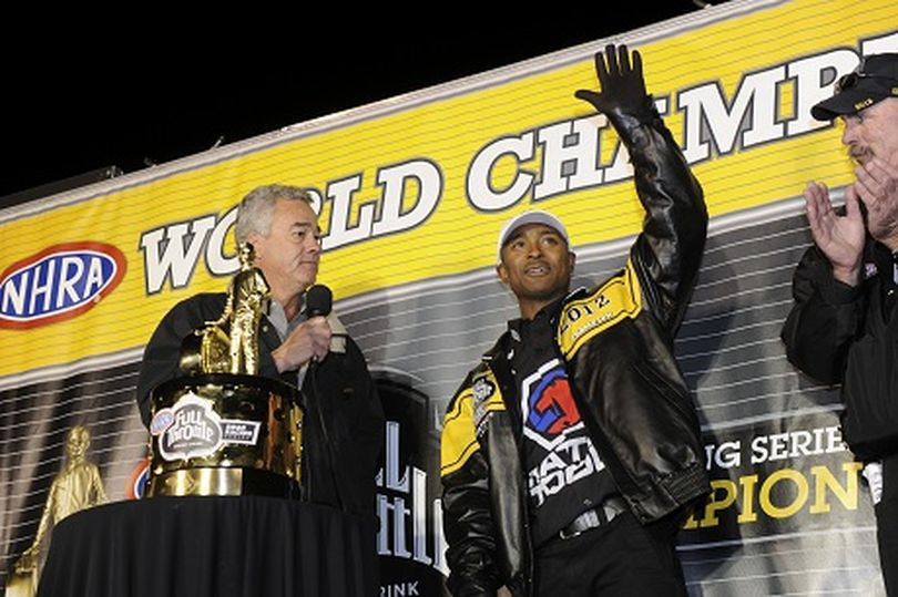 Antron Brown became the first African-American to win a major U.S. auto racing title Sunday at the Auto Club NHRA Finals. (Photo courtesy of NHRA)