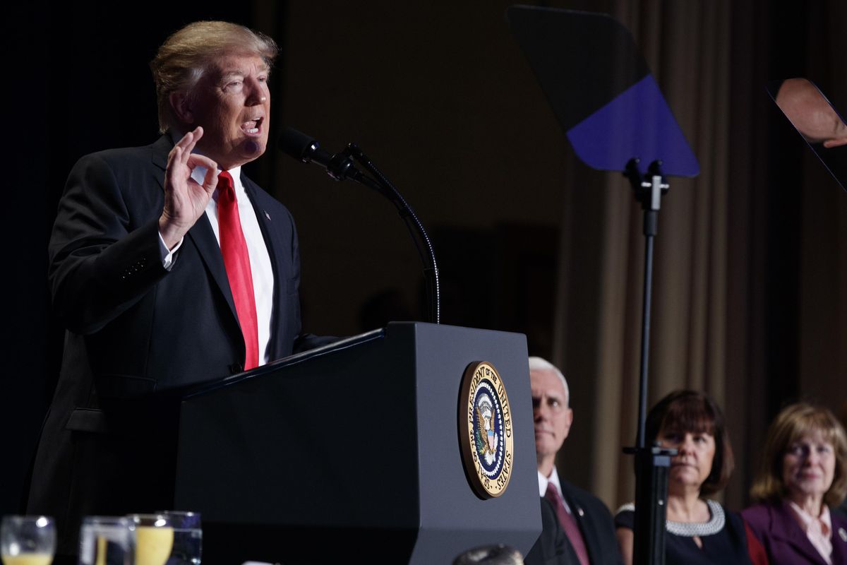 President Donald Trump speaks during the National Prayer Breakfast, Thursday, Feb. 2, 2017, in Washington. (Evan Vucci / AP)