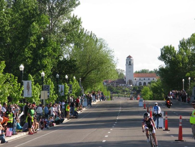 A competitor in the Exergy Tour flies down Capitol Boulevard in Boise on Thursday; the tour drew 103 elite women cyclists from 18 nations and runs through the holiday weekend. (Betsy Russell)