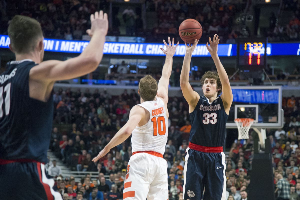 Gonzaga’s Kyle Wiltjer launches a 3-pointer against Syracuse in the first half of a 2016 Sweet 16 game at the United Center in Chicago.  (DAN PELLE/THE SPOKESMAN-REVIEW)