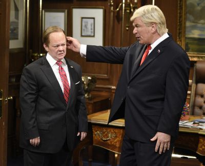 Melissa McCarthy as White House Press Secretary Sean Spicer, left, and Alec Baldwin as President Donald Trump were among the performances that made the recently concluded season of “Saturday Night Live” so memorable. (Will Heath / NBC)