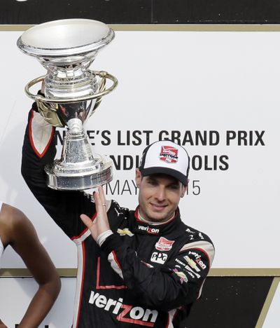 Will Power celebrates winning Grand Prix of Indianapolis at Indianapolis Motor Speedway. (Associated Press)