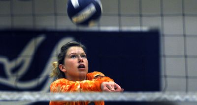 Coeur d’Alene High School’s Hanna Johnson returns a ball during volleyball practice last week.  (Kathy Plonka / The Spokesman-Review)