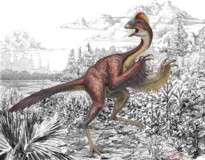 This illustration provided by the Carnegie Museum of Natural History on March 18, 2014 shows the dinosaur Anzu wyliei. The birdlike animal, about 7 feet tall, weighed an estimated 500 pounds when it roamed western North America around 66-68 million years ago. Nicknamed the "chicken from hell," the creature was formally introduced with an official name to the scientific community Wednesday, March 19, 2104 as scientists published a description and analysis of its anatomy. (Mark Klingler / AP Photo/Carnegie Museum of Natural History)
