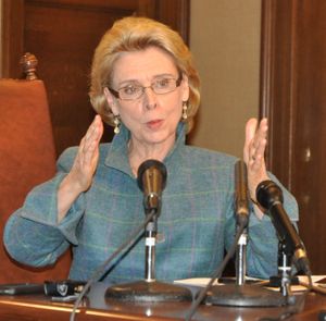 OLYMPIA -- Gov. Chris Gregoire says budget negotiators have moved closer together, but they're still about this far apart in trying to reach a deal. (Jim Camden)