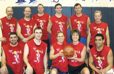 Faculty from Mead School District sweated it out for a good cause in the 2008 Hoops for Hope basketball benefit game. Pictured are, front row from left, Adam Morris, Alex Schuerman, Annette Helling, Jeanne Helfer and Dan Figueira, and back row from left, Craig Deitz, Darin Rinck, Dan Smith, Luke Thomas, Jim Preston and Tom Flanigan. Photo courtesy of Mt. Spokane High School Vice Principal Jim Preston (Photo courtesy of Mt. Spokane High School Vice Principal Jim Preston / The Spokesman-Review)