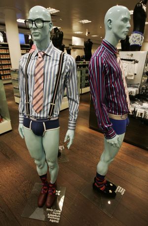 Items of men’s underwear are seen on display at a London department store. As male vanity has increased in the past decade, so have retail sales – from tinted moisturizers to home waxing kits and men’s underwear. (Lefteris Pitarakis / The Spokesman-Review)