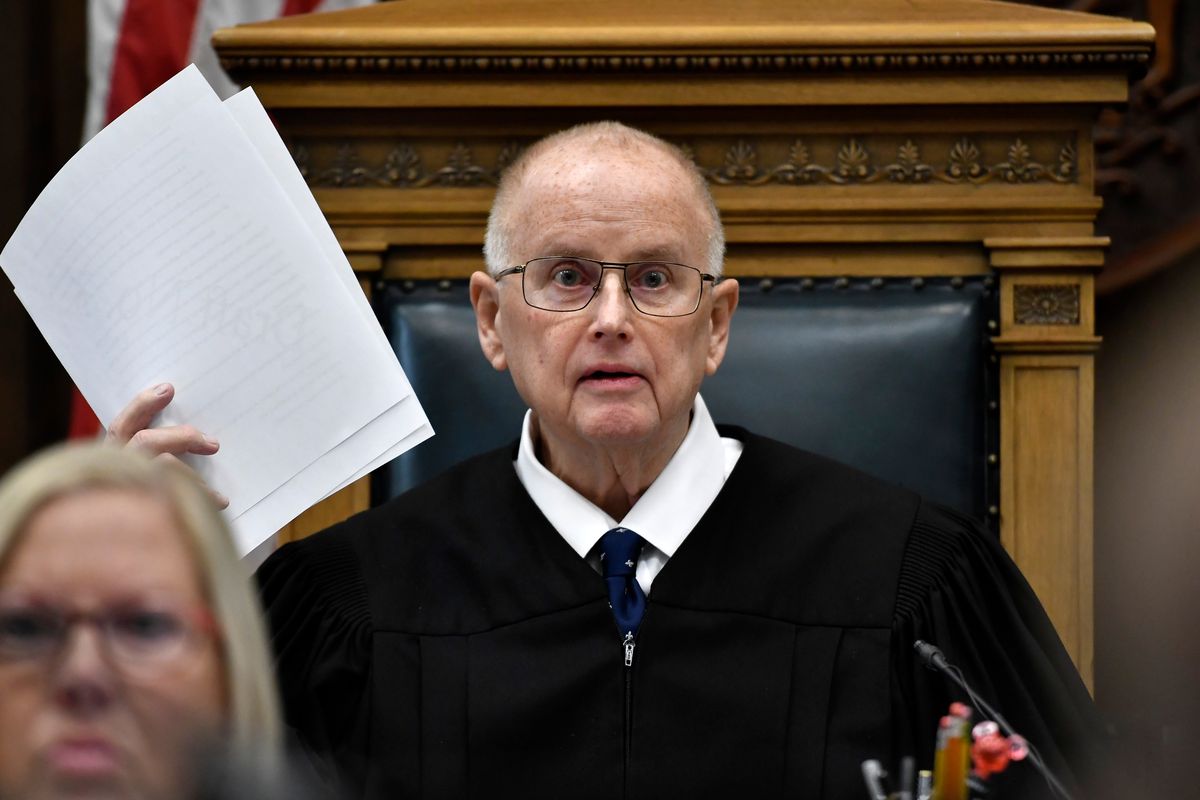 Judge Bruce Schroeder speaks to issues on jury instruction during Kyle Rittenhouse's trial at the Kenosha County Courthouse in Kenosha, Wis., on Monday, Nov. 15, 2021.  (SEAN KRAJACIC)