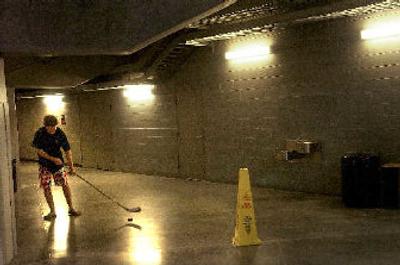 
Chiefs' hopeful Andrew Maguire practices in hallways beneath the Arena Friday.
 (Brian Plonka / The Spokesman-Review)