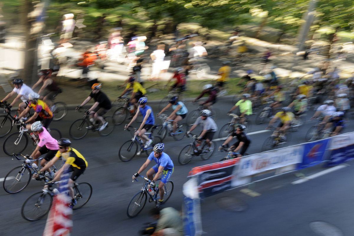 More than 1,600 SpokeFest riders of all ages and abilities started  on Spokane Falls Boulevard Sunday morning, Sept, 13, 2009, on a 21-mile journey  to celebrate the joy of cycling and the beauty of Spokane. (J. Rayniak / The Spokesman-Review)