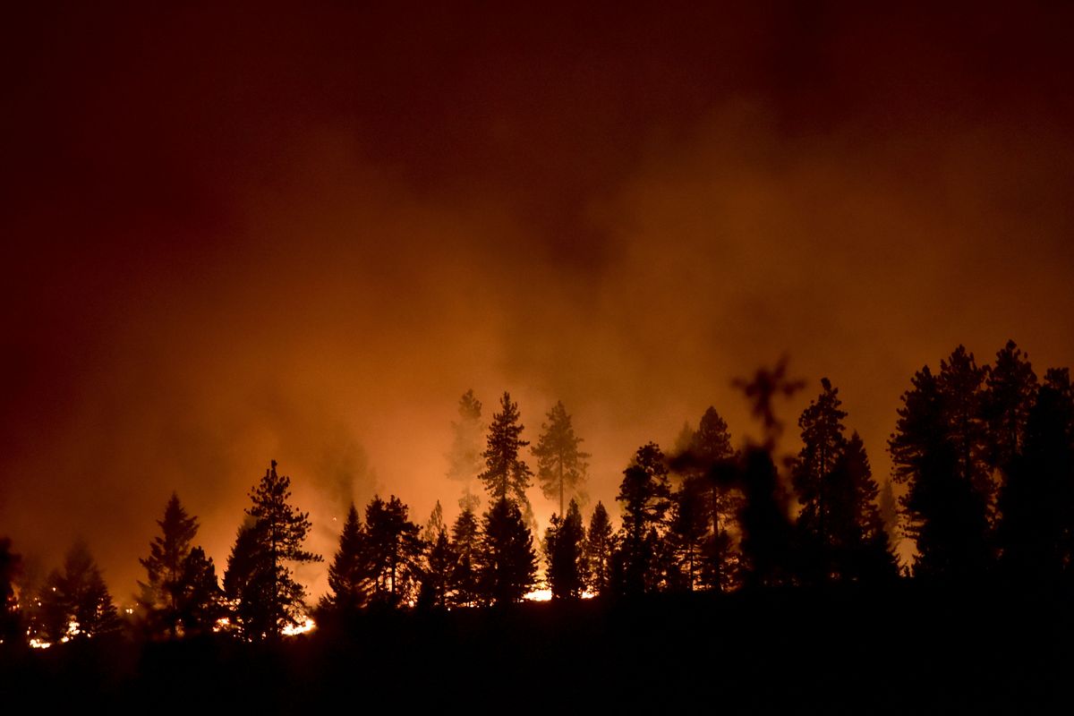 The Carpenter Road Fire, part of the Stevens Complex Fire, burns a prime deer and elk hunting region near Turk Road just southeast of Fruitland. (Tyler Tjomsland)