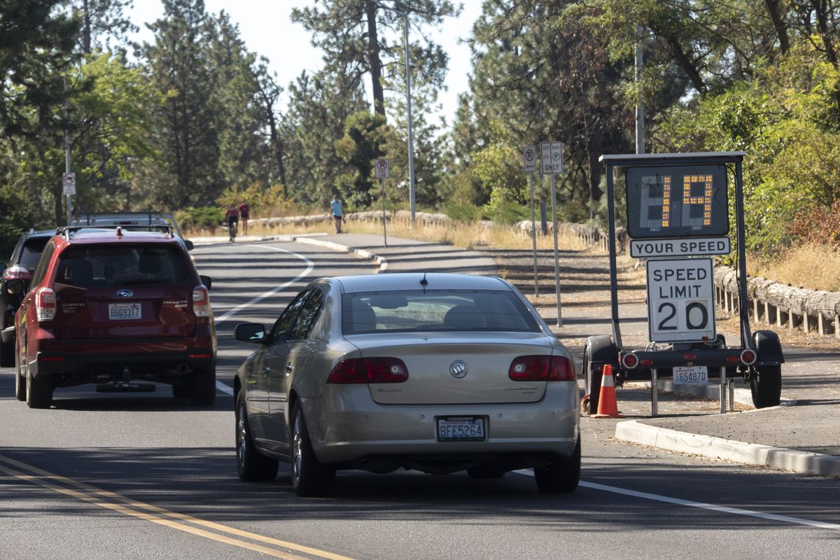 The speed limit has been lowered on High Drive, a scenic but busy arterial along the bluff on Spokane’s South Hill, to 20 miles per hour. The stretch of road is also a popular walking, running and biking trail. Shown Friday, Sept. 4, 2020.  (Jesse Tinsley/THE SPOKESMAN-REVIEW)