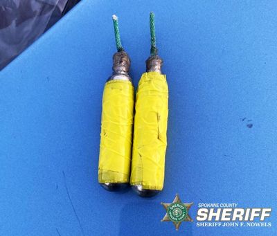 Deputies found these two carbon dioxide canisters during a welfare check of a man Tuesday night in Spokane Valley. The man, 38-year-old Michael Coniconde, was arrested on an Idaho felony warrant, possession of explosives without a license and making false statements to law enforcement.  (Courtesy of Spokane County Sheriff's Office)