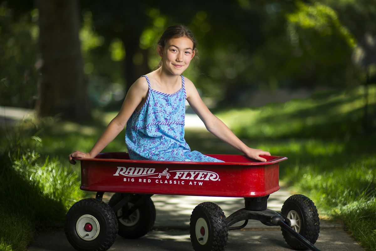 Elaine Korn of Spokane sits in her new Big Red Classic Radio Flyer wagon. Colin Mulvany/THE SPOKESMAN-REVIEW (Colin Mulvany / The Spokesman-Review)