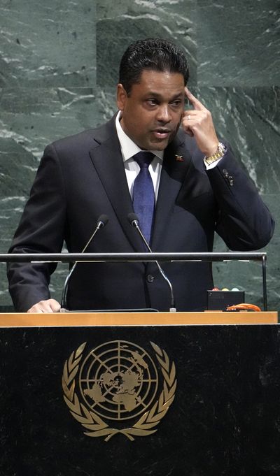 Laurent Saint-Cyr, chairman of Haiti's Transitional Presidential Council, speaks during the General Debate of the United Nations General Assembly at U.N. headquarters in New York City on Sept. 25, 2025. (Timothy A. Clary/AFP via Getty Images/TNS)  (Timothy A. Clary/AFP/Getty Images North America/TNS)