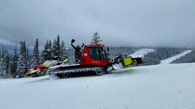 A groomer at 49 Degrees North prepares slopes for the Nov. 26 opening of the ski area's 2016-2017 season. (Courtesy)