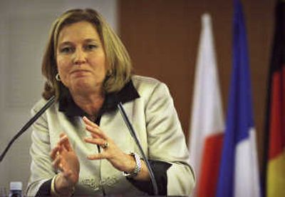 
Israeli Foreign Minister Tzipi Livni, seen here Thursday,  said the ruling Kadima Party must prepare to replace Ehud Olmert. Associated Press
 (Associated Press / The Spokesman-Review)
