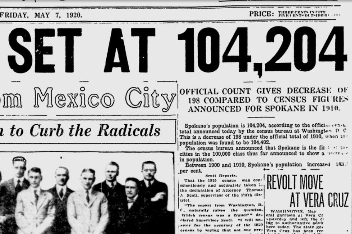 The Spokane Daily Chronicle’s editorial page said it was best to just “laugh at the census numbers” after the 1920 Census count was released showing that the city had shrunk slightly since the 1910 Census. (Spokesman-Review archives)