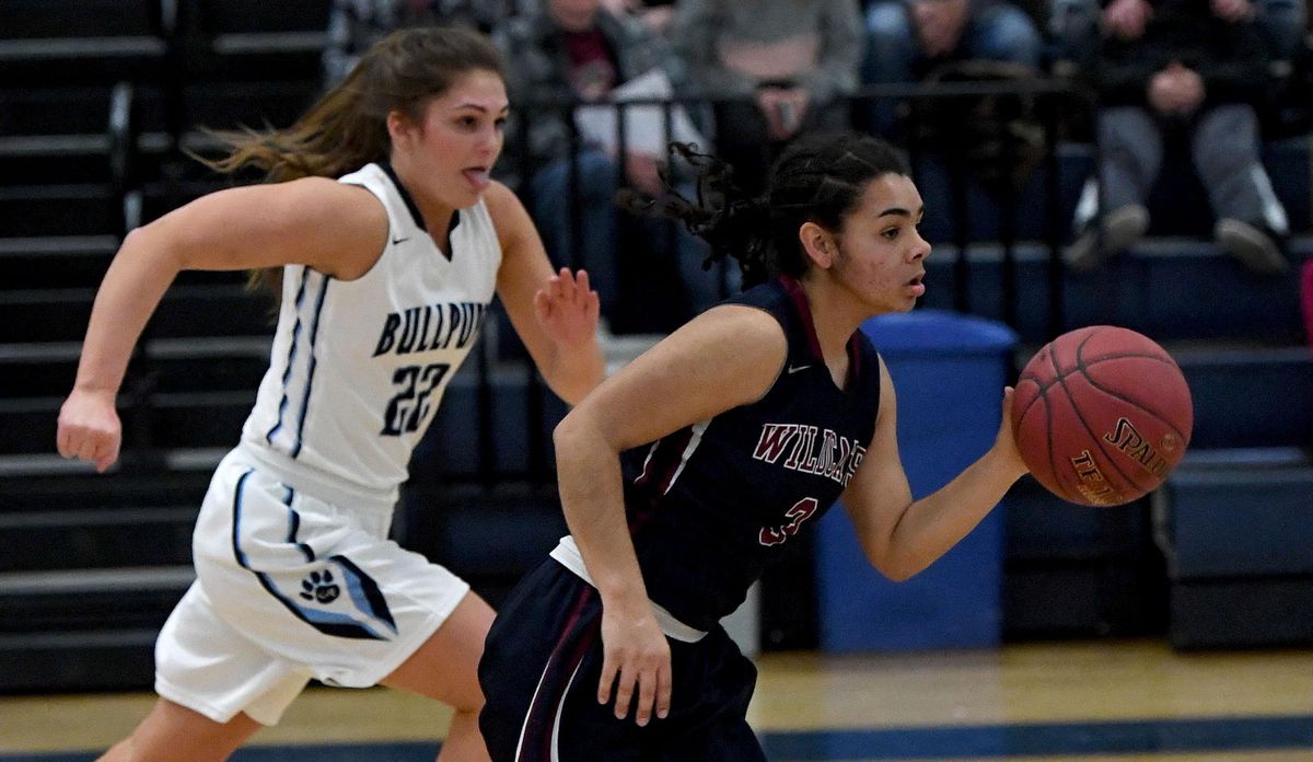 Mt. Spokane guard Jaidyn Lyman (3) heads down court as Gonzaga Prep