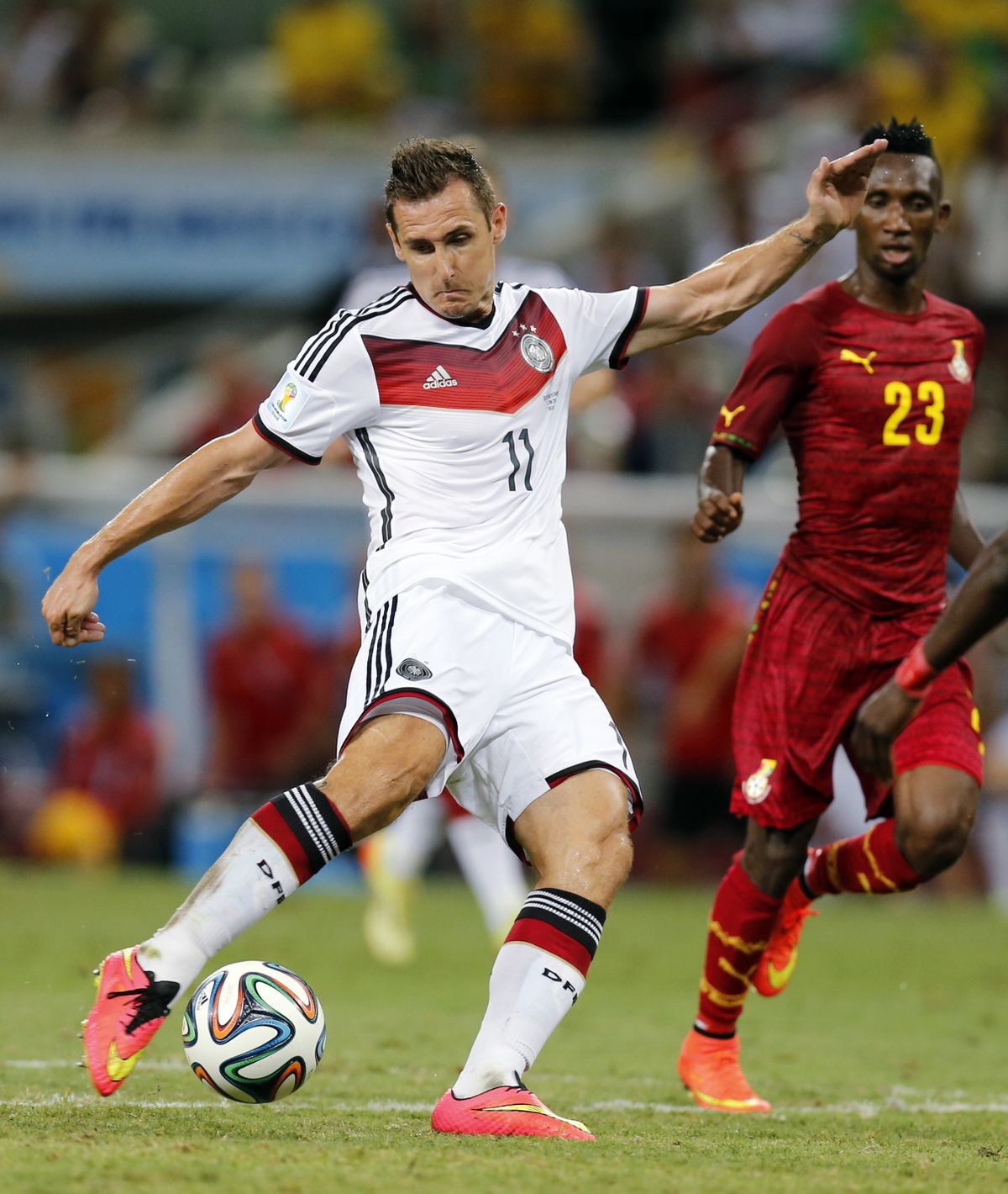 Miroslav Klose and Germany are trying to win first title under Joachim Loew. (Associated Press)
