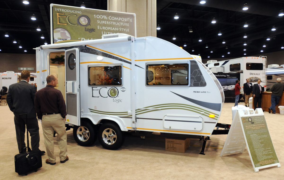 Dutchmen Manufacturing Inc., a subsidiary of Thor Industries Inc., shows off its EcoLogic, an 18-foot towable with walls, floor and roof made of thermal plastics rather than wood, at the Recreational Vehicle Industry Association’s 46th annual National RV Trade Show in Louisville, Ky. (Associated Press / The Spokesman-Review)