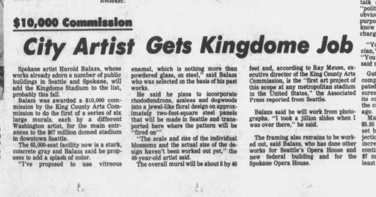 This day in history: Balazs commissioned to do large murals at Seattle’s Kingdome. Suspect plans to enter insanity please in connection with downtown shooting