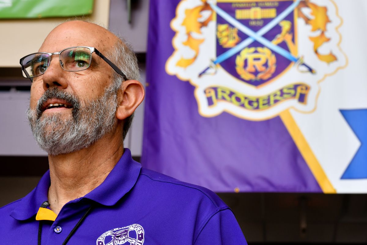 Marty Robinette, a teacher for 40 years in the Spokane School district, is seen Wednesday at Rogers High School in Spokane.  (Tyler Tjomsland/ / The Spokesman-Review)