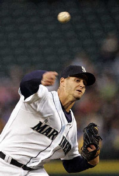 
Mariners starter Gil Meche gave up four hits in  5 1/3 innings.
 (Associated Press / The Spokesman-Review)