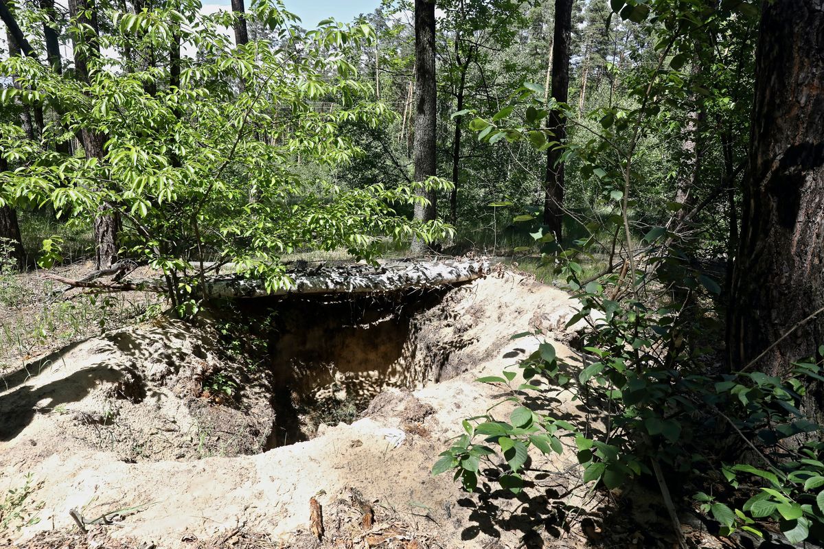 An undated photo provided by Patrick Chauvel/Reporters Without Borders shows a trench that had been used by Russian soldiers, near the last crossroad that journalist Maks Levin