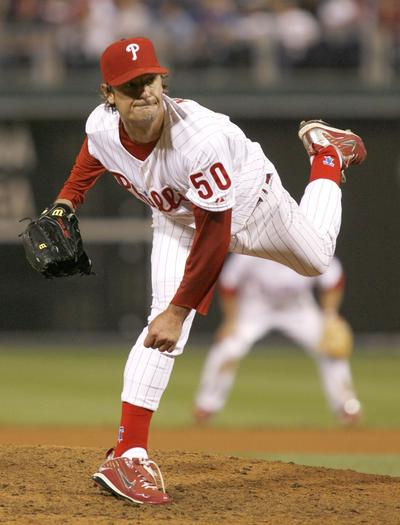 Forty-seven-year-old Jamie Moyer tossed a two-hitter to become the oldest player in major league history to throw a shutout, and the Philadelphia Phillies beat the visiting Atlanta Braves 7-0 on May 7, 2010. (H. Rumph Jr / Associated Press)
