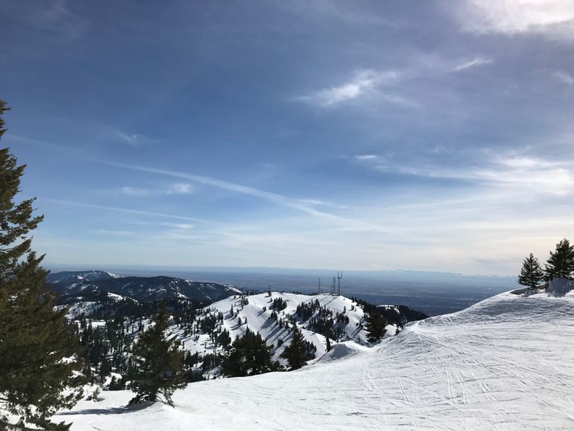 A sun-warmed Bogus Basin on Sunday afternoon offered classic spring skiing conditions, on top of the deepest snowpack in 30 years (Betsy Z. Russell)