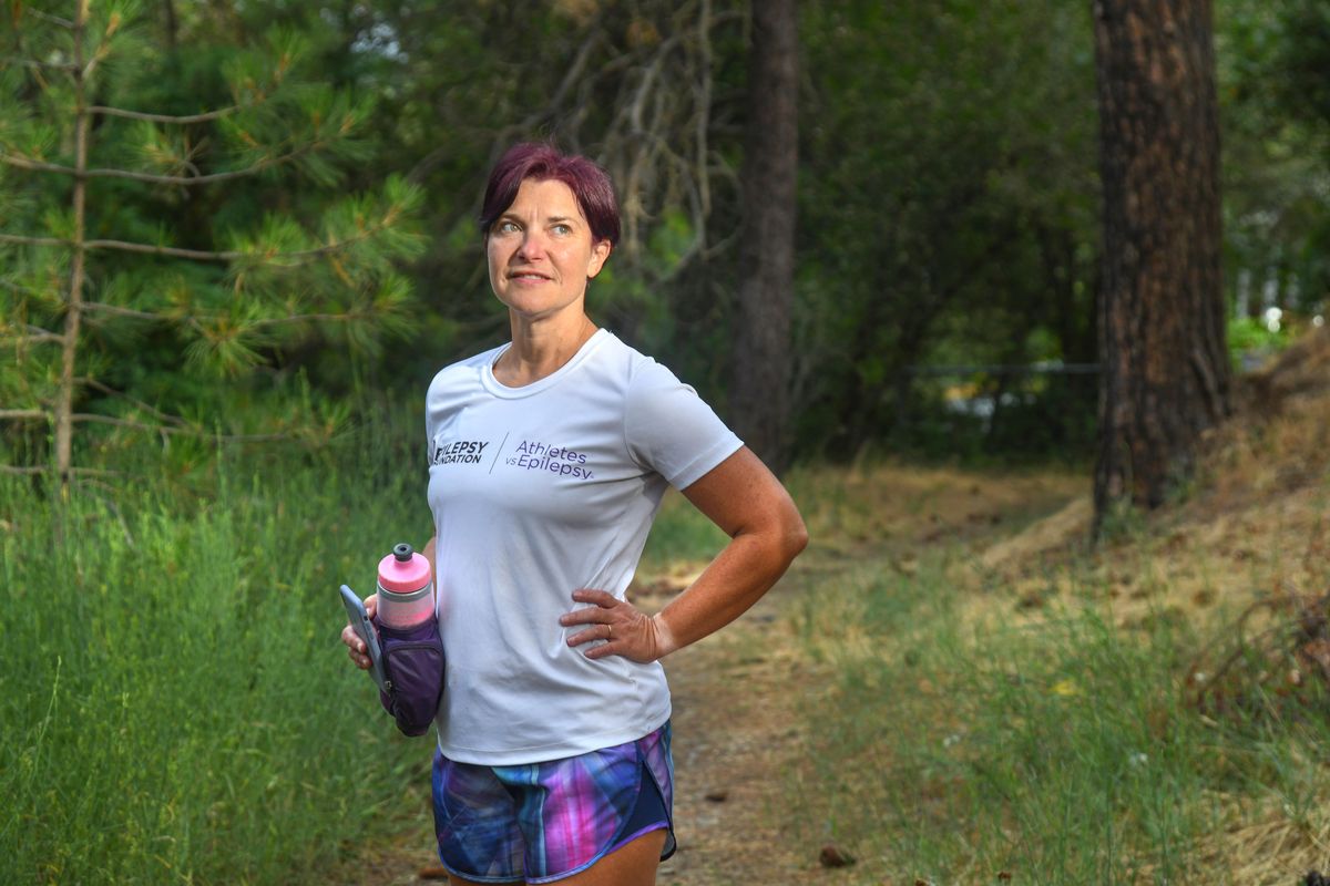 Amy Biviano, of Spokane,  trains July 17, 2019, to run  the San Francisco Marathon on July 28 – twice – to raise money for the Epilepsy Foundation. Biviano said Tuesday she finished the 52.4-mile ultramarathon in 12:31. (Dan Pelle / The Spokesman-Review)