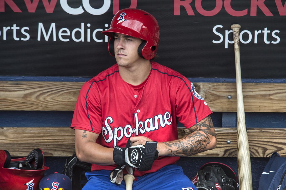 Spokane Indians outfielder Travis Bolin gathers himself after batting practice before a game on July 19 at Avista Stadium. Bolin is hitting just .238, but among his highlights is a walk-off single against Boise on July 5. (Dan Pelle / The Spokesman-Review)