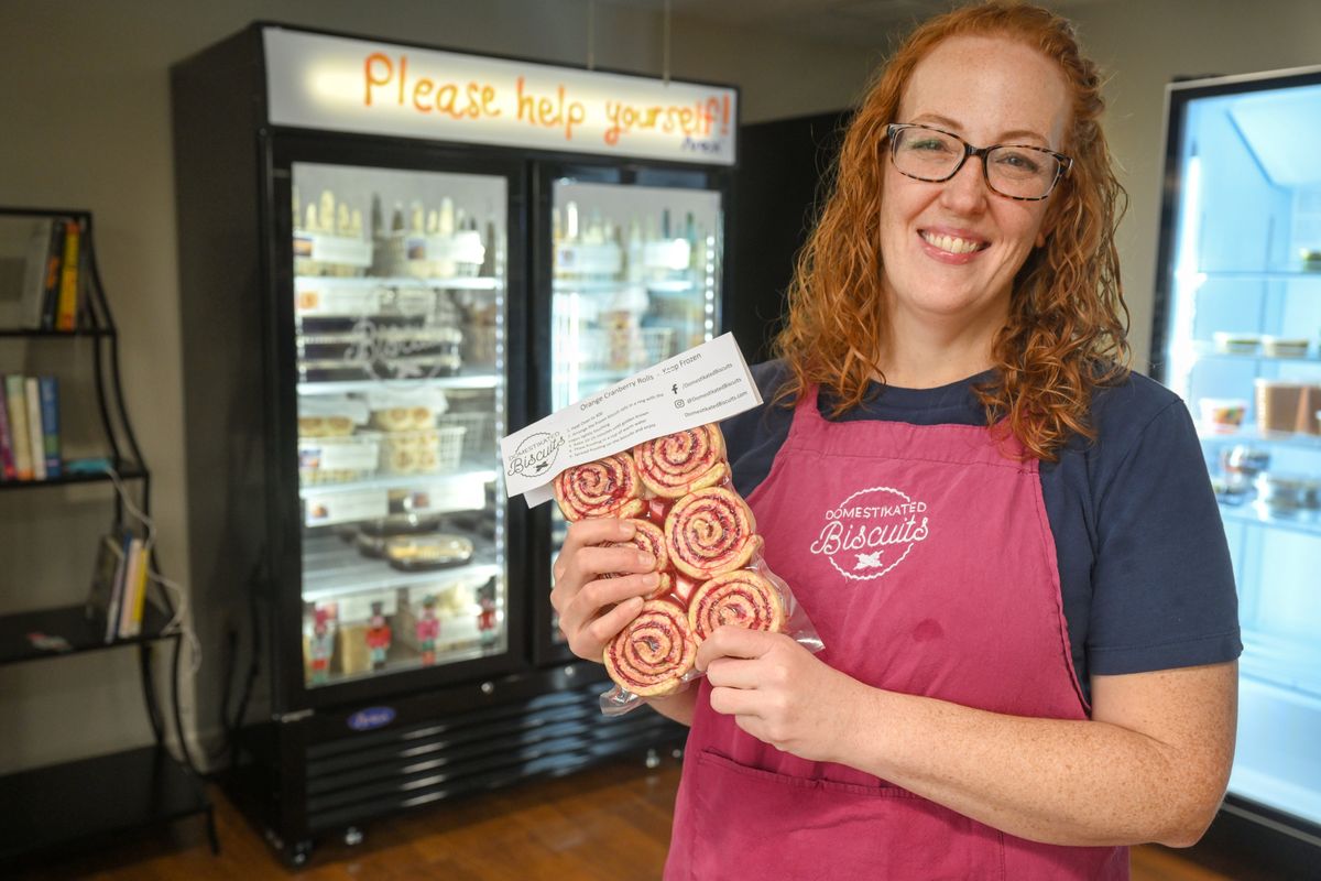 Kate Sousa, who has been making and experimenting with biscuit dough recipes for several years, now has an operating space inside a commercial kitchen space at 723 N. Crestline St. Her ready-to-bake cinnamon rolls, scones and cobblers are available in a cooler, which she will try to keep full through the holidays, the busiest time on the food calendar.  (Jesse Tinsley/THE SPOKESMAN-REVIEW)