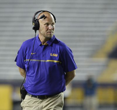 In this April 22, 2017, file photo, then-LSU offensive coordinator Matt Canada coaches in the first half of the NCAA college football team's spring game, in Baton Rouge, La. Placing a priority on player safety after the death of Jordan McNair, Maryland interim coach Matt Canada has taken significant steps to ensure that the Terrapins are poised to deal with the heat of summer. (Hilary Scheinuk / Associated Press)