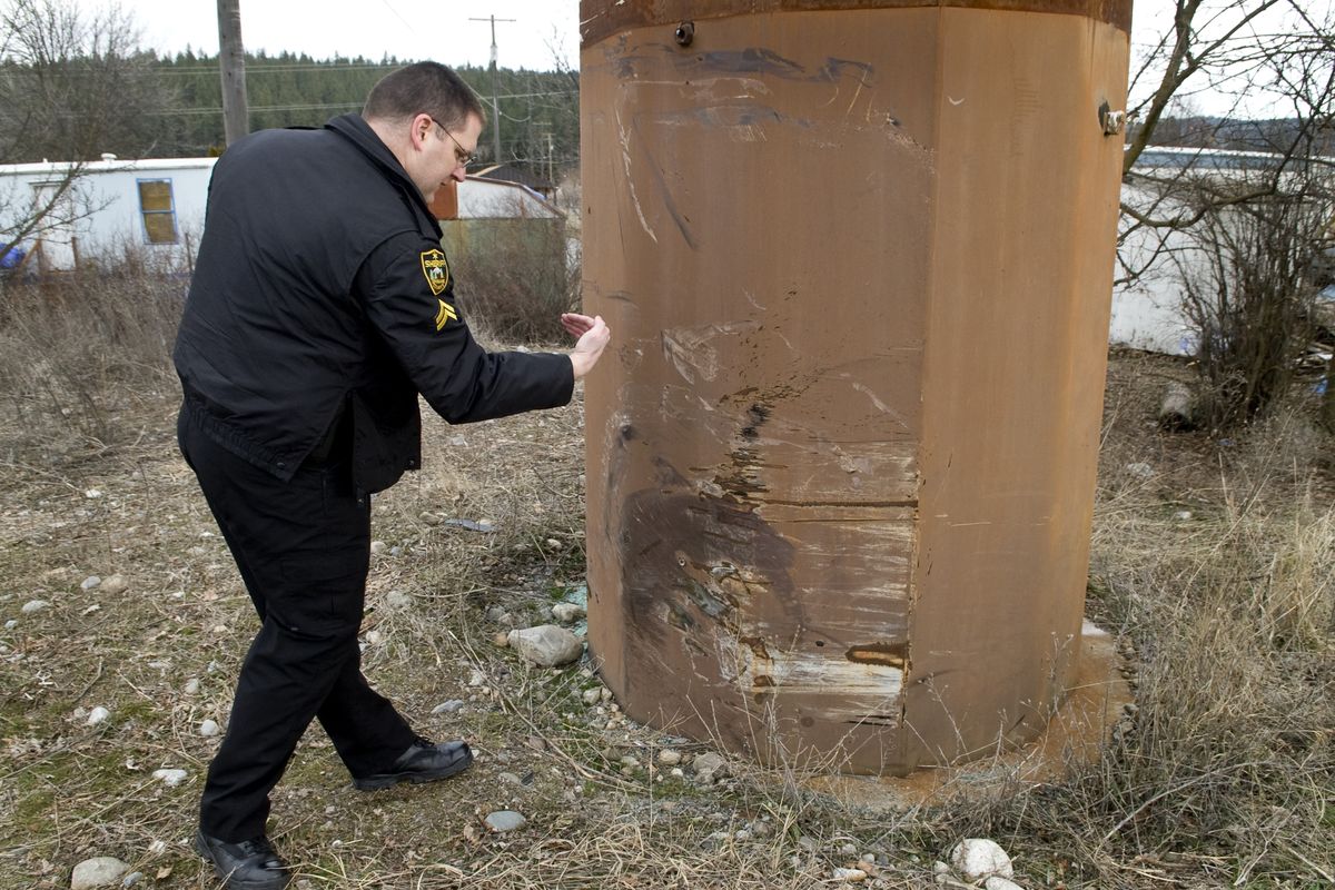 colinm@spokesman.com Spokane County Sheriff Det. Dave Thornburg describes how a pickup truck carrying two East Valley High School students crashed into a power pole Dec. 29. The  Sheriff’s office shut down the accident scene  Jan. 29 to reconstruct the accident. (Colin Mulvany)