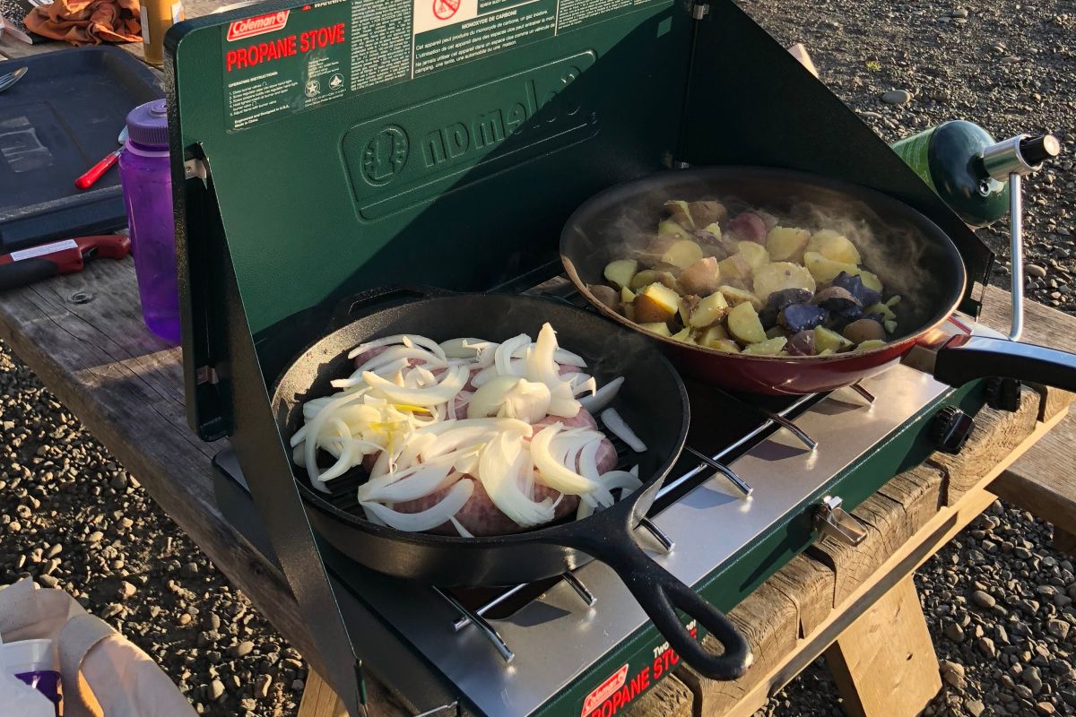 The updated Coleman camp stove gets food cooked quickly. We